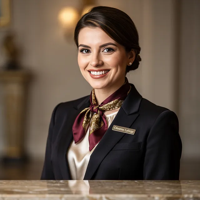 portrait de célestine laforge visage souriant cheveux longs bruns