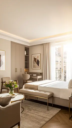 suite d'hôtel de luxe élégante en france avec décor raffiné et lumière naturelle